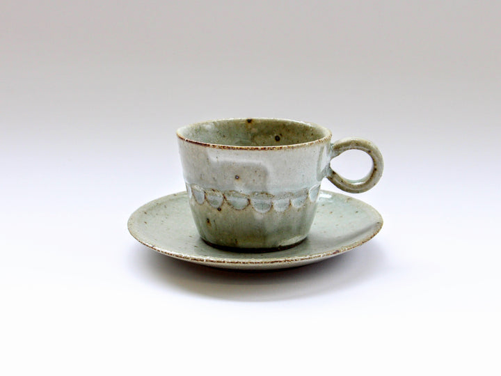 Ofukei Exterior Carving Coffee Cup and Saucer - Crafted By Hyozan Kiln