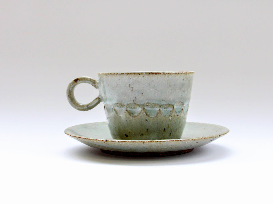 Ofukei Exterior Carving Coffee Cup and Saucer - Crafted By Hyozan Kiln