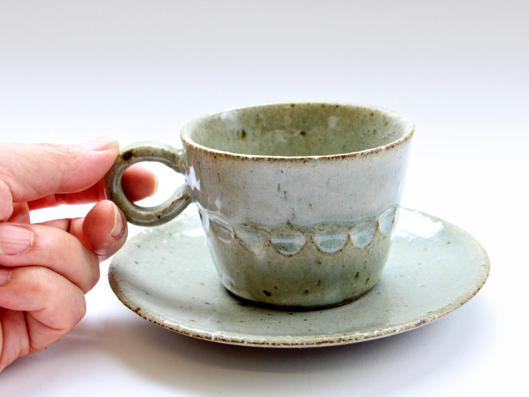 Ofukei Exterior Carving Coffee Cup and Saucer - Crafted By Hyozan Kiln