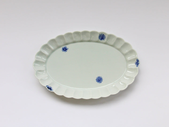 Chrysanthemum-Edged Oval Plate M Underglazed Small Flower Chirashi - Crafted By Koyo Kiln