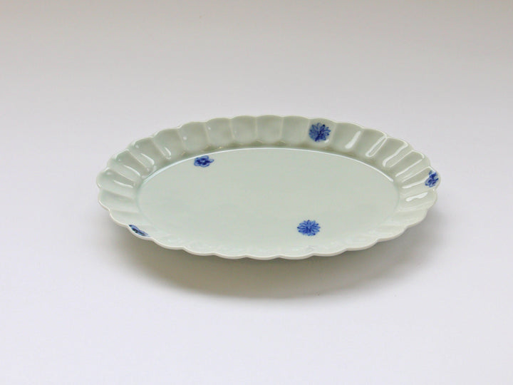 Chrysanthemum-Edged Oval Plate M Underglazed Small Flower Chirashi - Crafted By Koyo Kiln