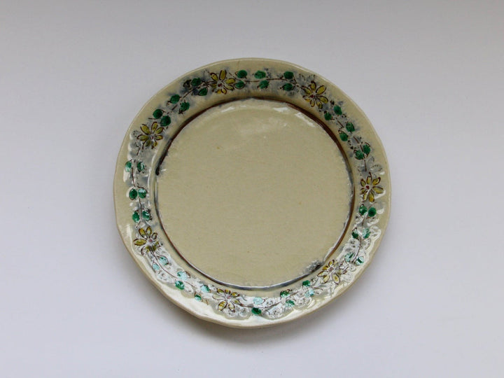 Annam Rim Yellow Flower Tsunagi 7-Sun Flat Plate - Crafted By Masaaki Hibino