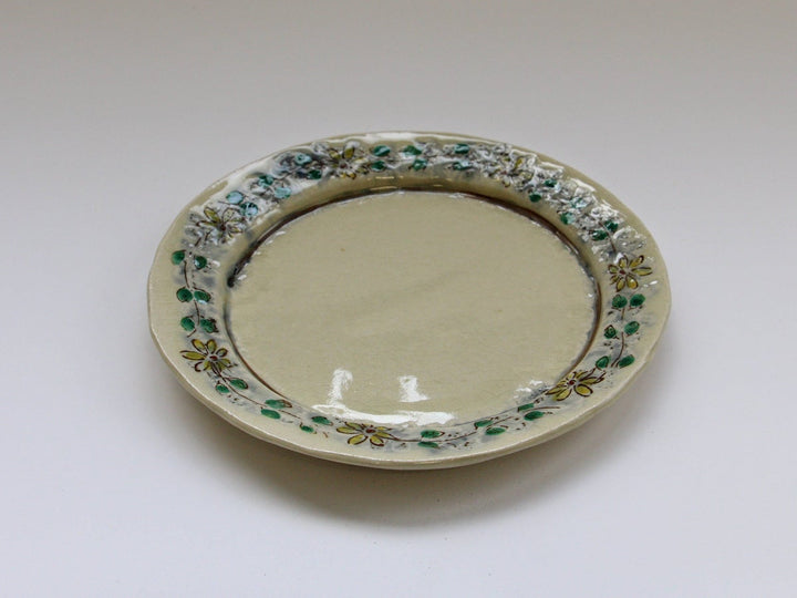 Annam Rim Yellow Flower Tsunagi 7-Sun Flat Plate - Crafted By Masaaki Hibino