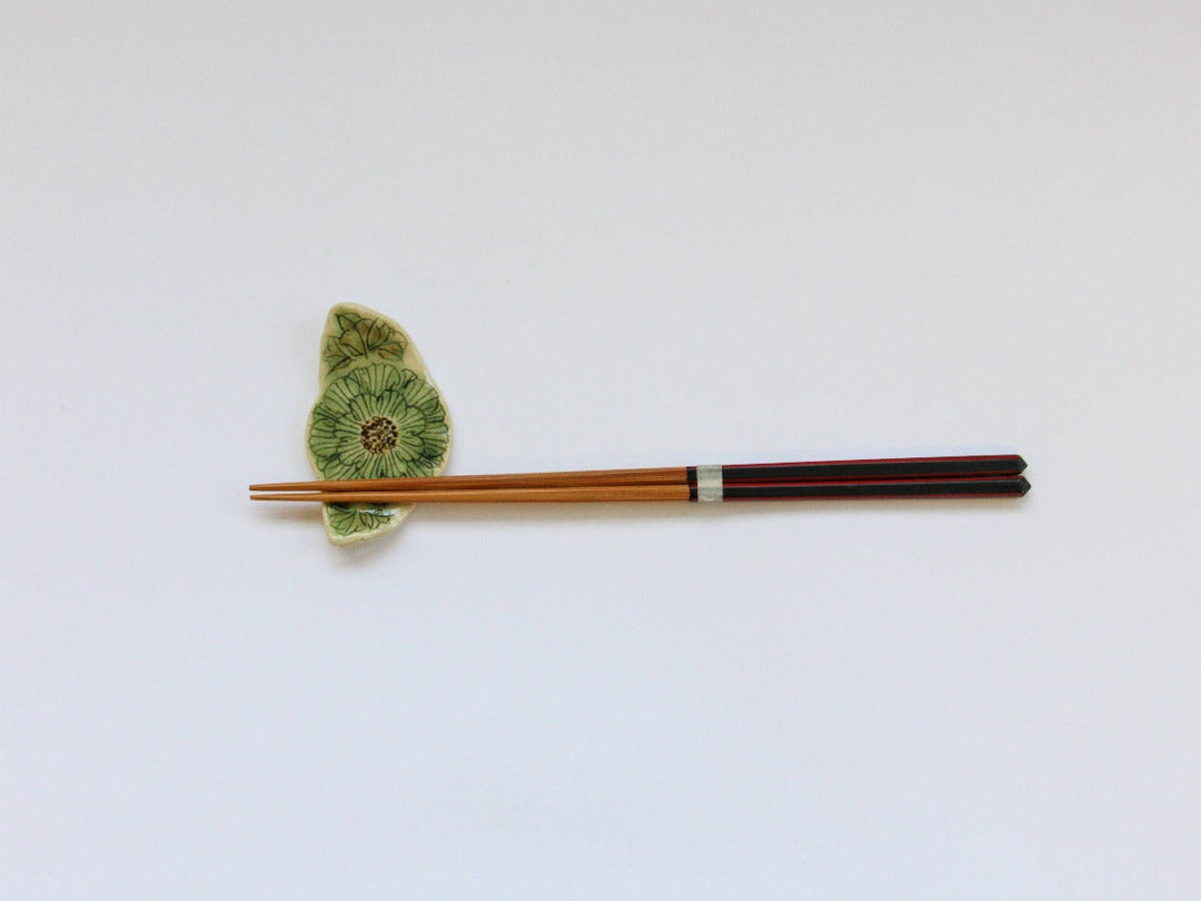 Peony Flower Chopstick Rest Green - Crafted By Yoshihei Kato