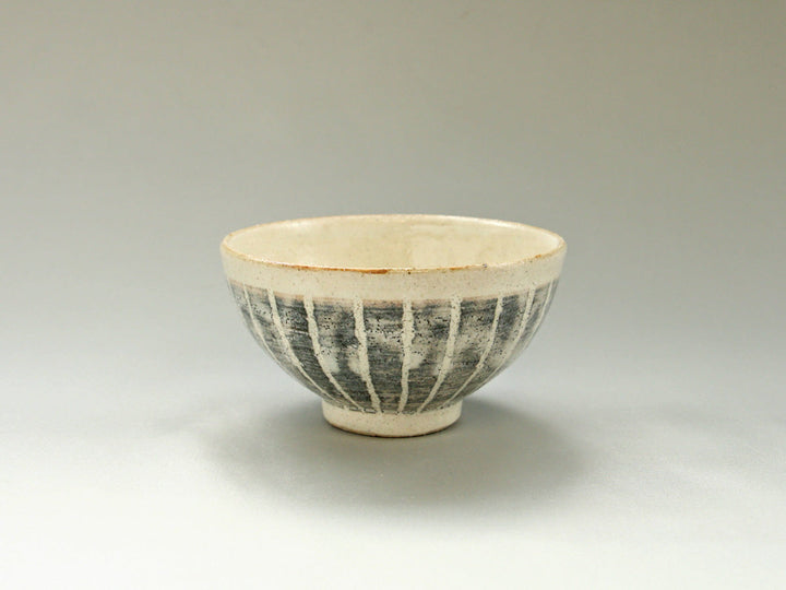 White Slip Striped Rice Bowl - Crafted By Hiroyuki Oguri