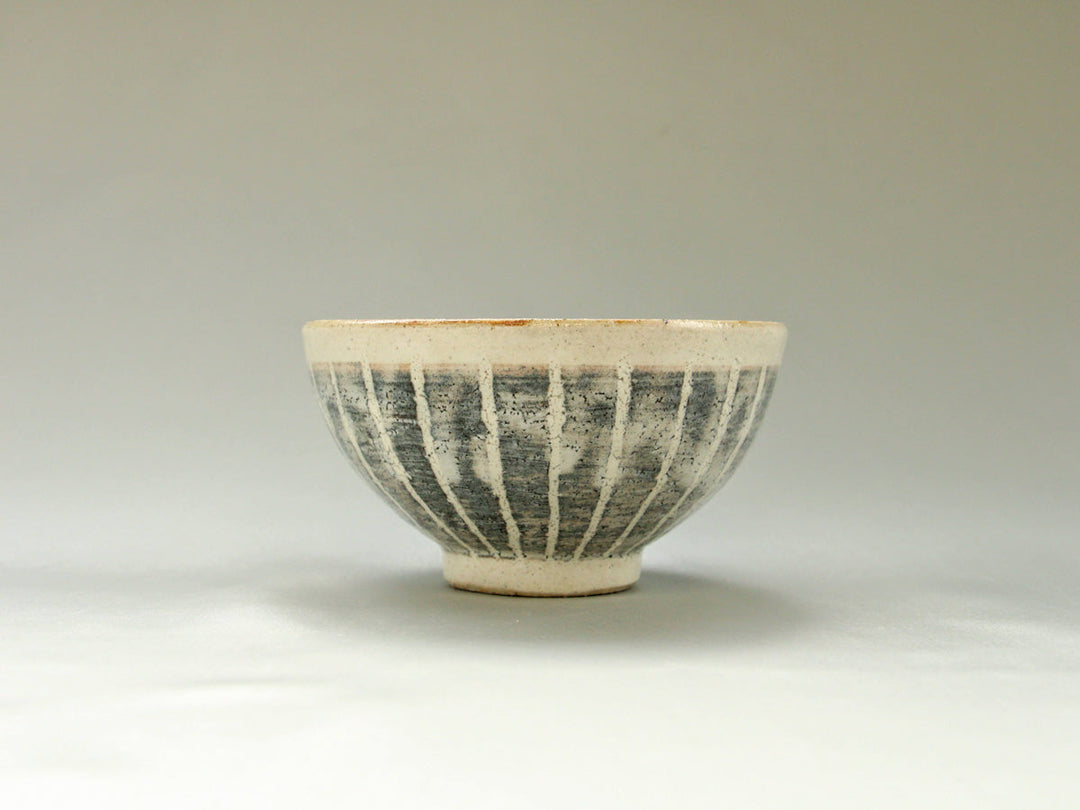 White Slip Striped Rice Bowl - Crafted By Hiroyuki Oguri