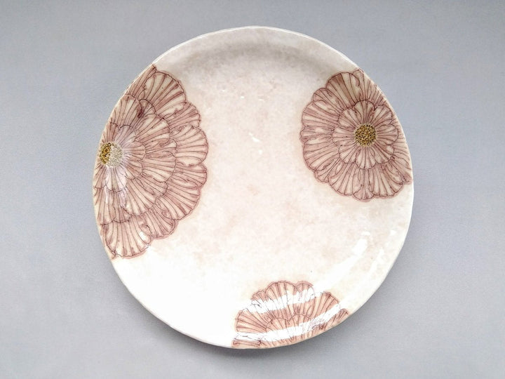 White Slip Peony 7.5-Sun Round Plate Purple - Crafted By Yoshihei Kato