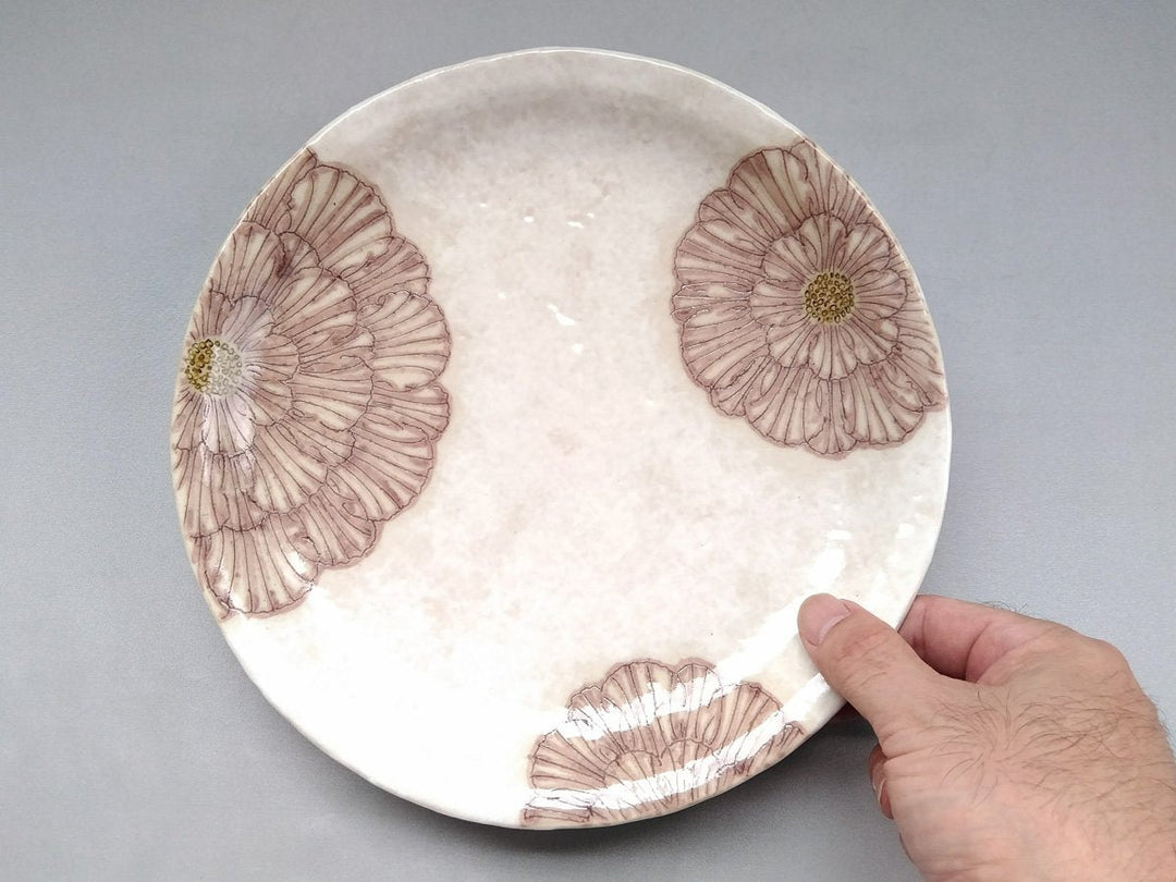 White Slip Peony 7.5-Sun Round Plate Purple - Crafted By Yoshihei Kato