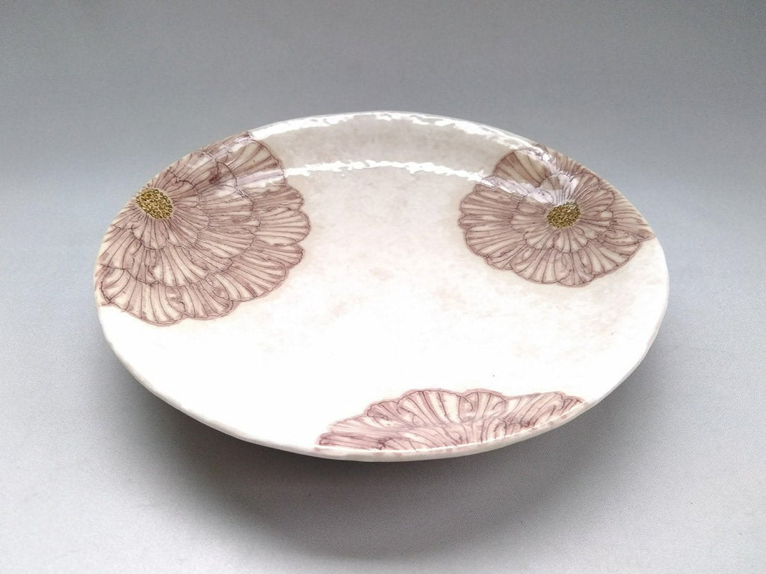 White Slip Peony 7.5-Sun Round Plate Purple - Crafted By Yoshihei Kato