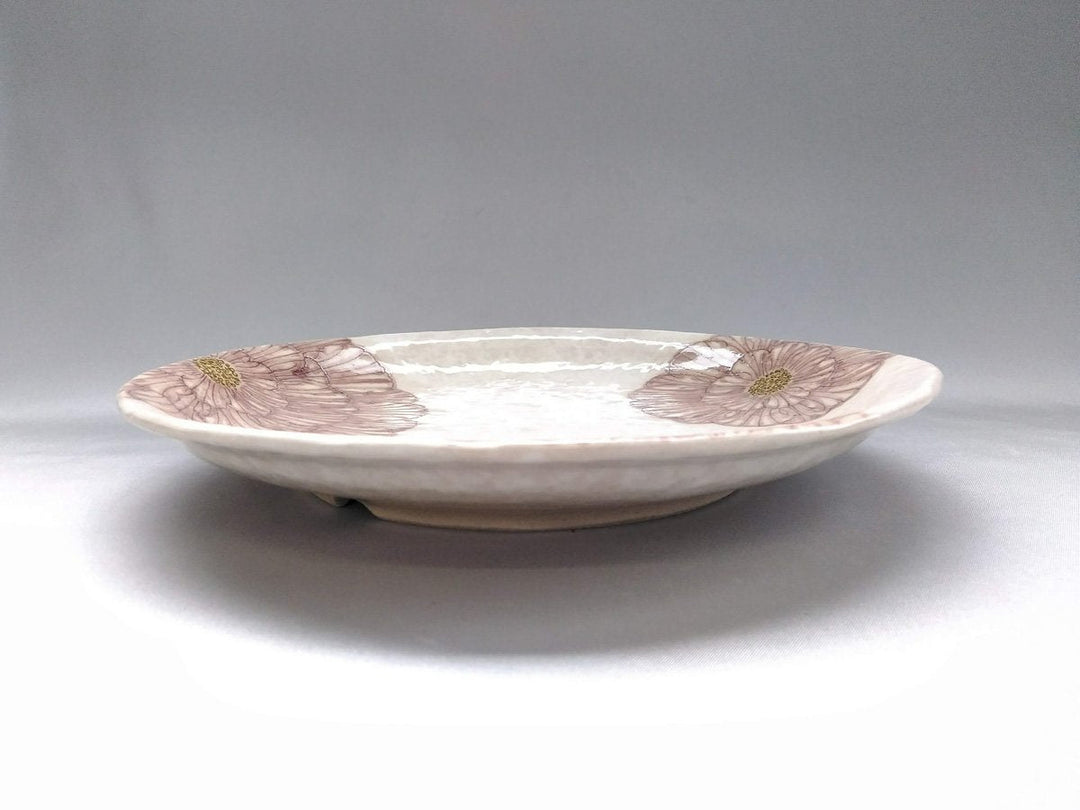 White Slip Peony 7.5-Sun Round Plate Purple - Crafted By Yoshihei Kato