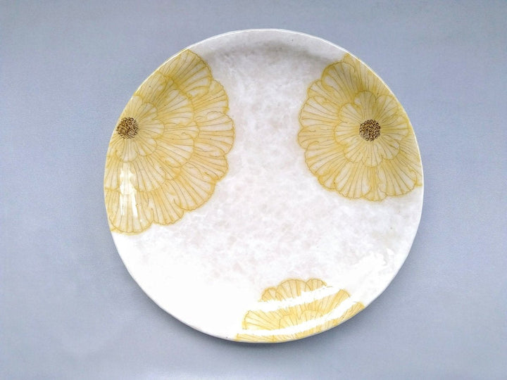 White Slip Peony 7.5-Sun Round Plate Yellow - Crafted By Yoshihei Kato