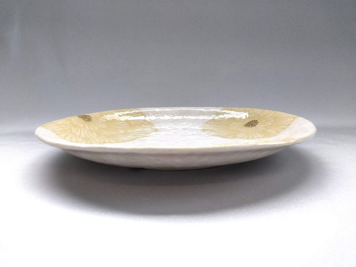 White Slip Peony 7.5-Sun Round Plate Yellow - Crafted By Yoshihei Kato