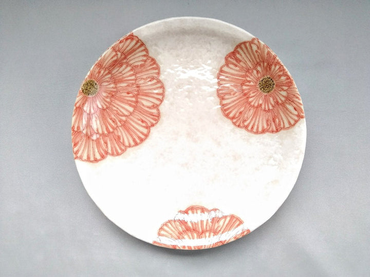 White Slip Peony 7.5-Sun Round Plate Red - Crafted By Yoshihei Kato