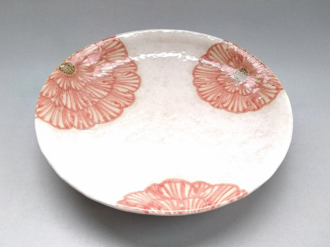 White Slip Peony 7.5-Sun Round Plate Red - Crafted By Yoshihei Kato