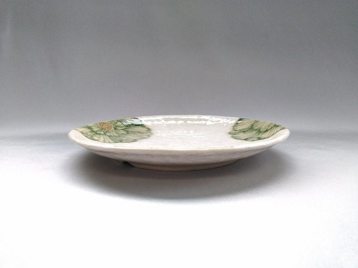 White Slip Peony 6.5-Sun Round Plate Green - Crafted By Yoshihei Kato