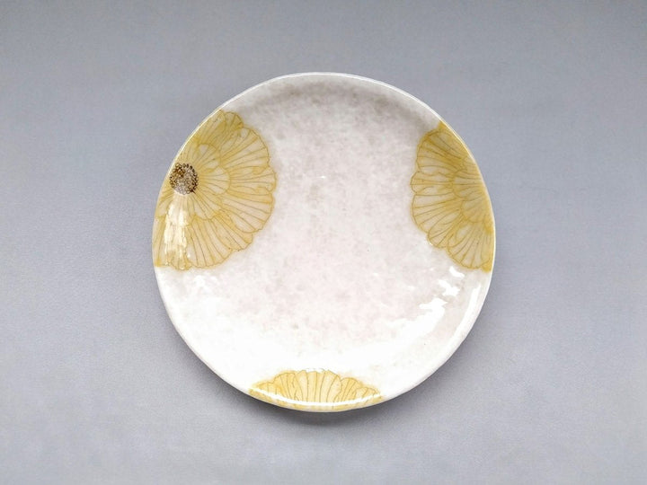 White Slip Peony 6.5-Sun Round Plate Yellow - Crafted By Yoshihei Kato