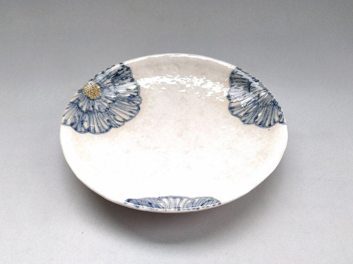 White Slip Peony 6.5-Sun Round Plate Blue - Crafted By Yoshihei Kato