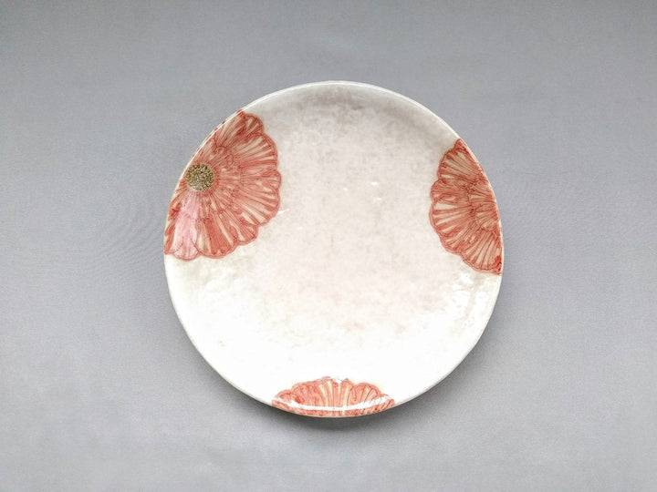 White Slip Peony 6.5-Sun Round Plate Red - Crafted By Yoshihei Kato