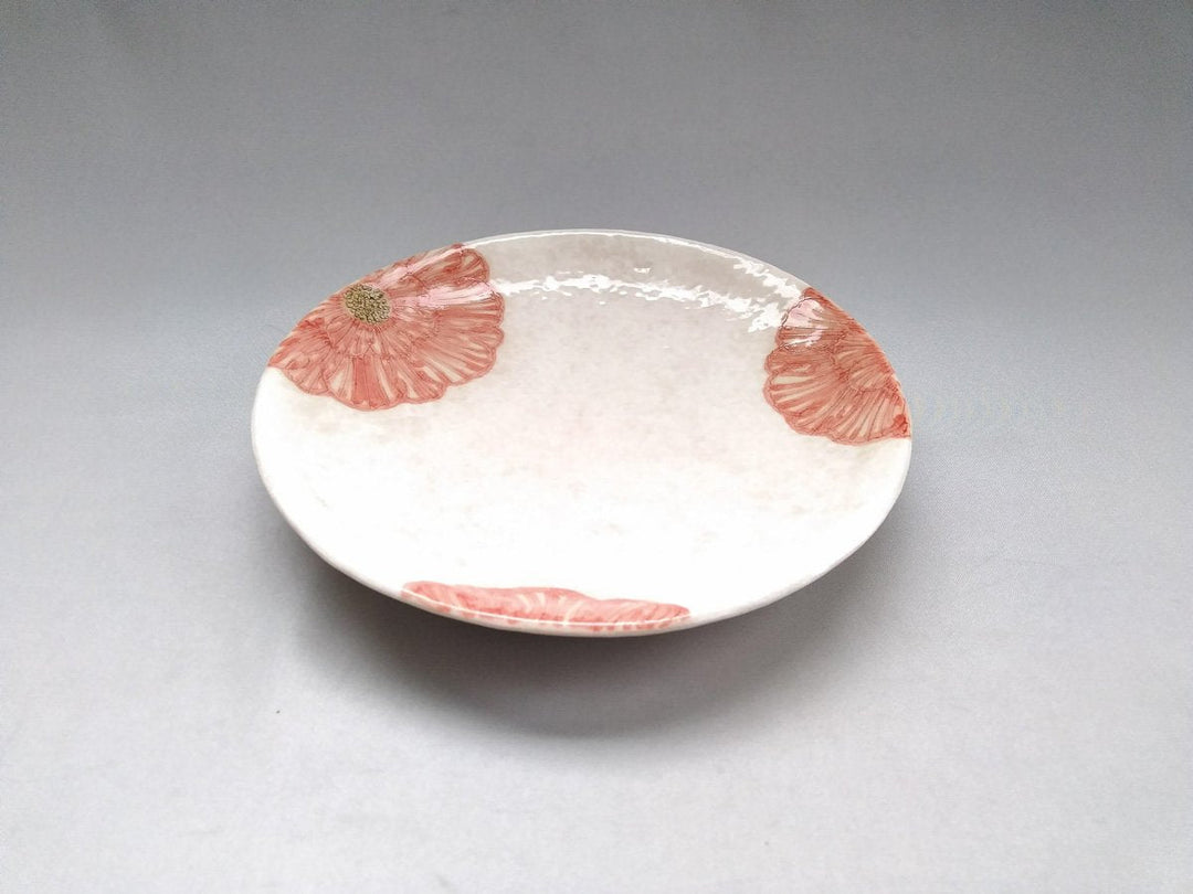 White Slip Peony 6.5-Sun Round Plate Red - Crafted By Yoshihei Kato