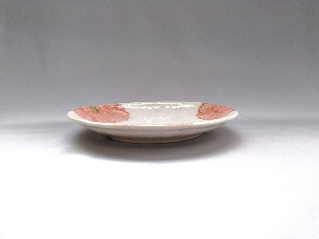 White Slip Peony 6.5-Sun Round Plate Red - Crafted By Yoshihei Kato