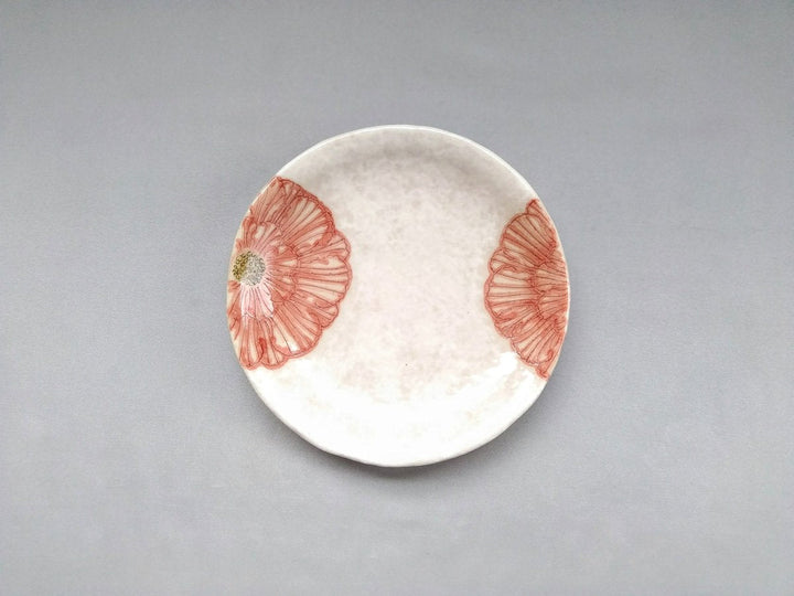 White Slip Peony 5.5-Sun Round Plate Red - Crafted By Yoshihei Kato