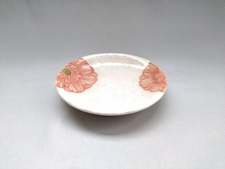 White Slip Peony 5.5-Sun Round Plate Red - Crafted By Yoshihei Kato