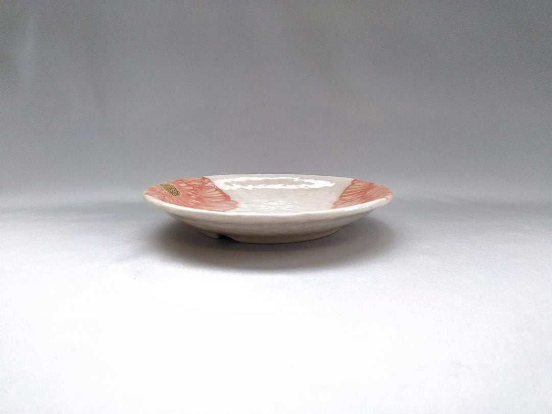 White Slip Peony 5.5-Sun Round Plate Red - Crafted By Yoshihei Kato