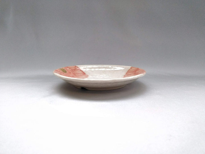 White Slip Peony 5.5-Sun Round Plate Red - Crafted By Yoshihei Kato