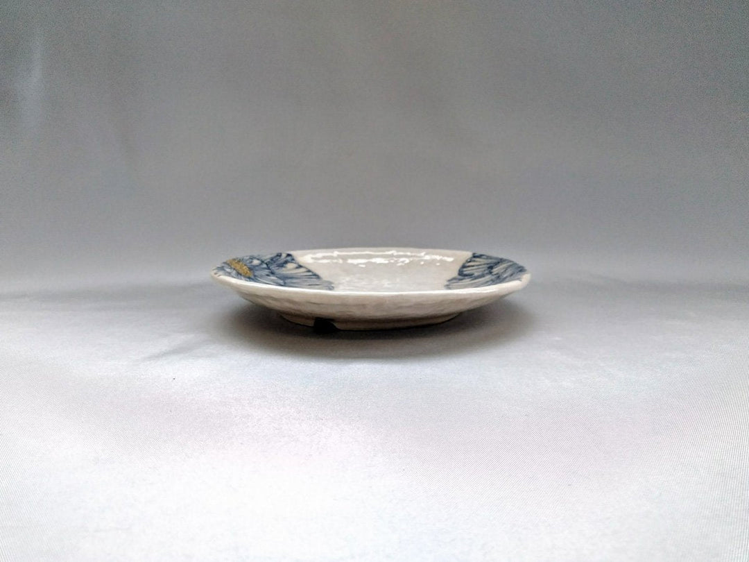 White Slip Peony 5.5-Sun Round Plate Blue - Crafted By Yoshihei Kato