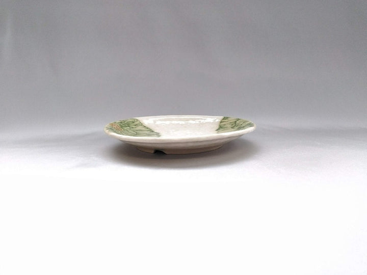 White Slip Peony 5.5-Sun Round Plate Green - Crafted By Yoshihei Kato