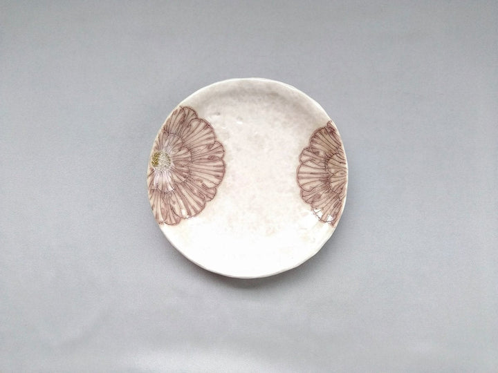 White Slip Peony 5.5-Sun Round Plate Purple - Crafted By Yoshihei Kato