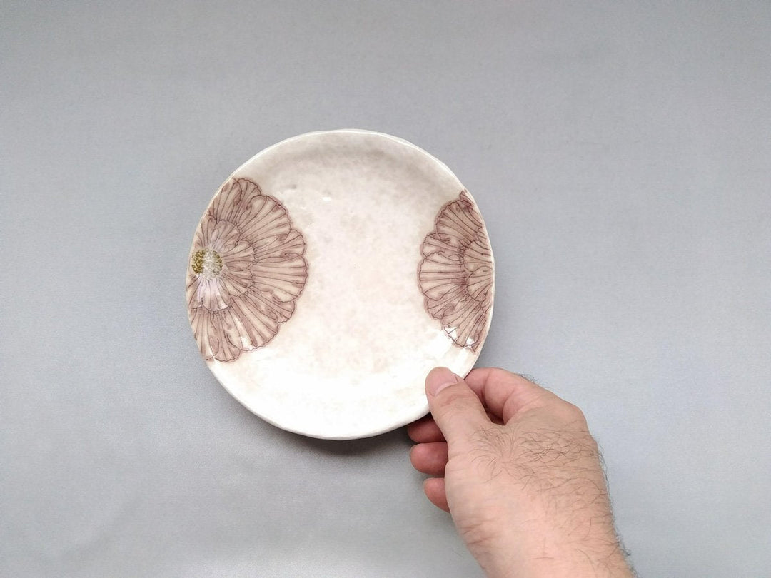 White Slip Peony 5.5-Sun Round Plate Purple - Crafted By Yoshihei Kato