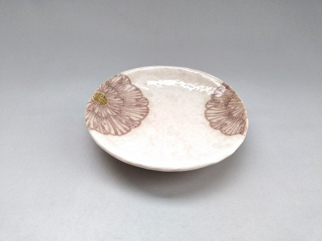 White Slip Peony 5.5-Sun Round Plate Purple - Crafted By Yoshihei Kato