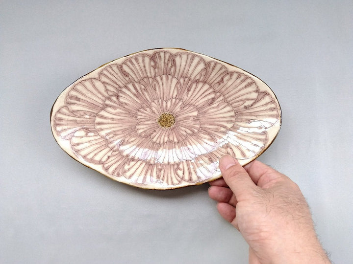 Peony Flower Boat-Shaped Plate Purple - Crafted By Yoshihei Kato