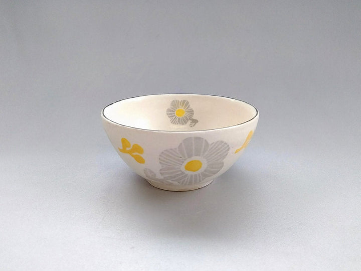 Washi-Dyed Gray with Yellow Flowers Rice Bowl - Crafted By Yasumi Pottery