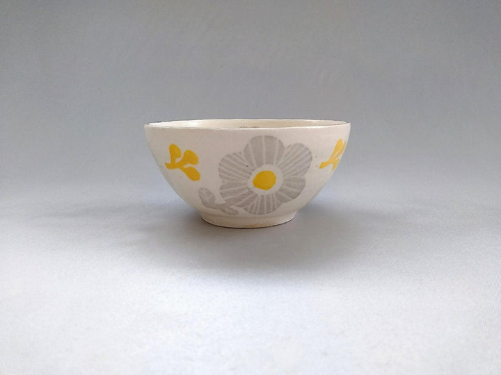 Washi-Dyed Gray with Yellow Flowers Rice Bowl - Crafted By Yasumi Pottery