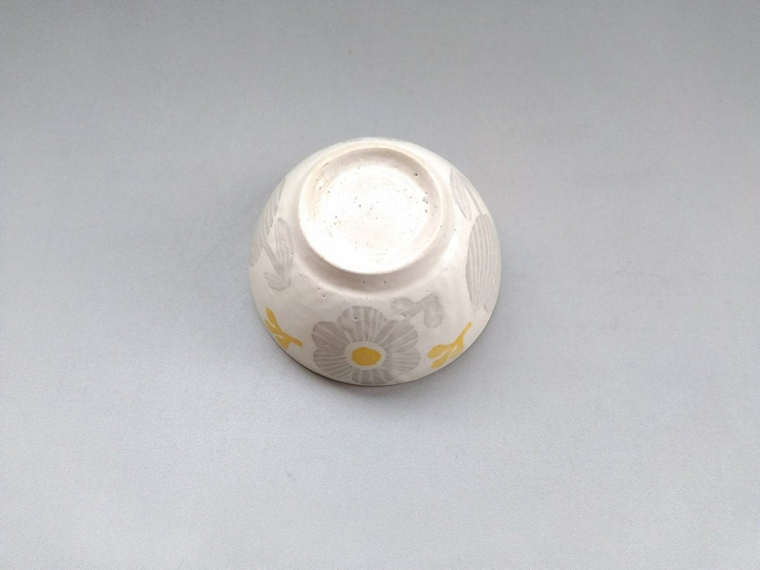 Washi-Dyed Gray with Yellow Flowers Rice Bowl - Crafted By Yasumi Pottery