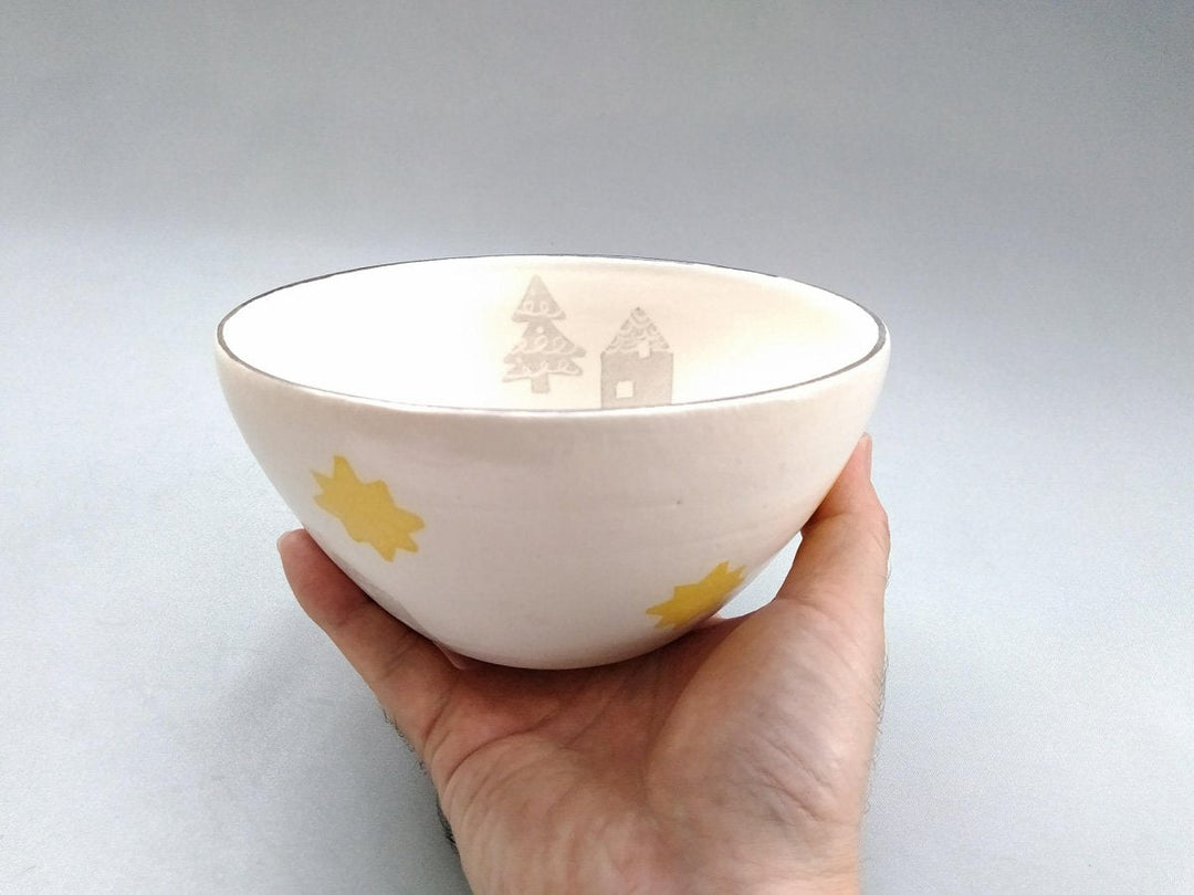 Washi-Dyed Gray with Yellow Flowers Fantasy Deep Bowl - Crafted By Yasumi Pottery