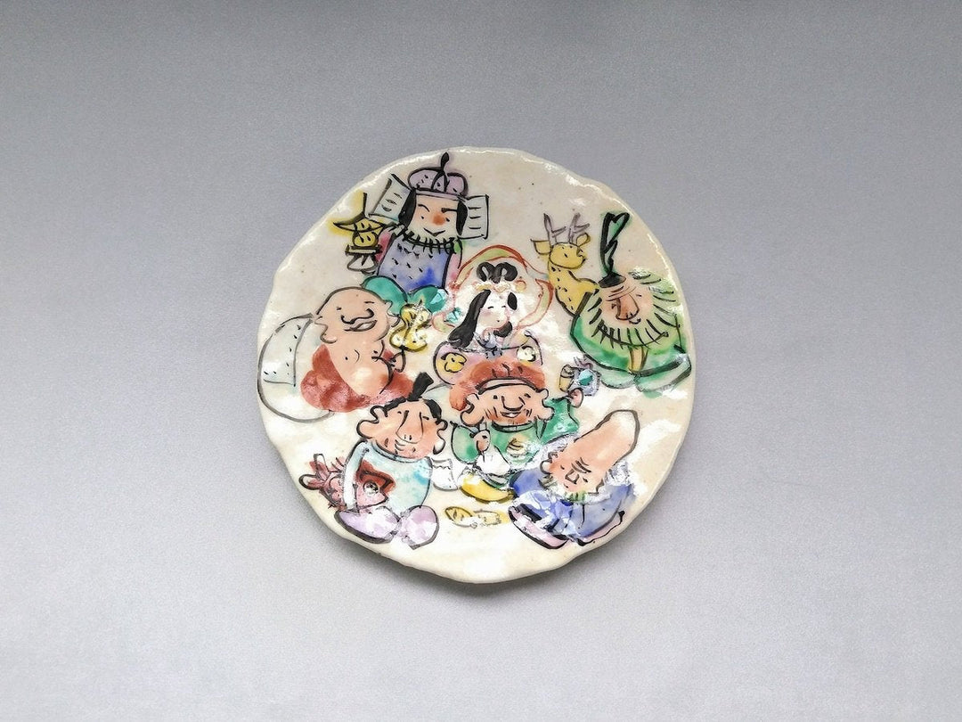 Colored Seven Lucky Gods 5-Sun Plate - Crafted By Hitori Wada