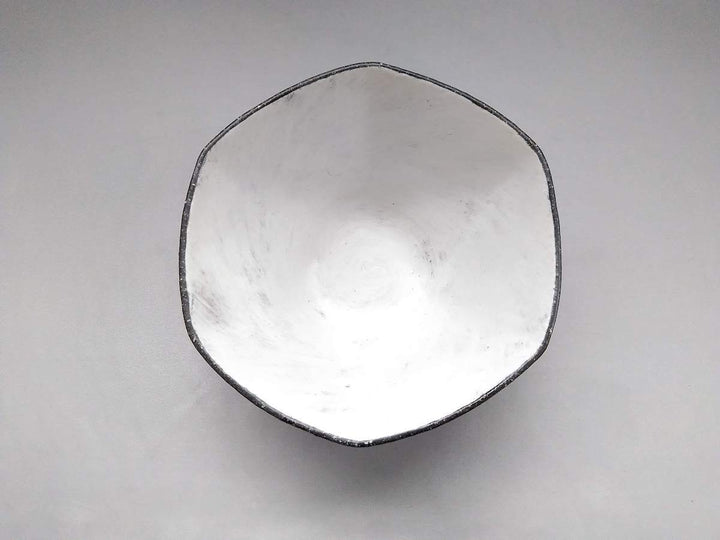 Black Glazed White Line Carved Hexagonal Bowl Large - Crafted By Tatsuo Otomo