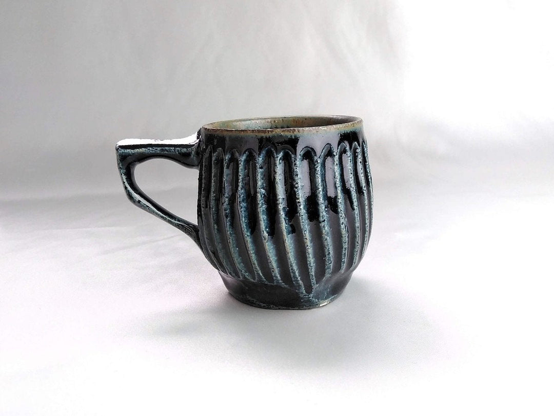 Blue Glazed Ridgedmaru Mug - Crafted By Kazuhito Yamamoto