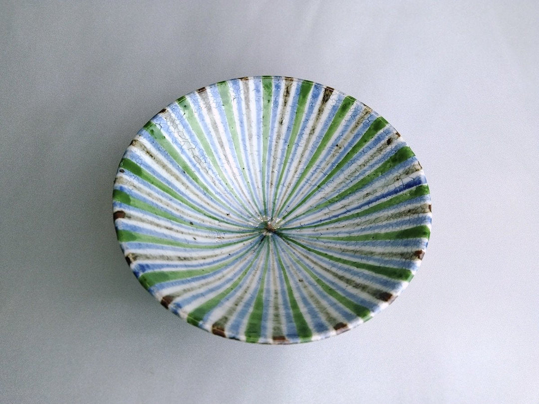 Three-Colors and ten grass Rice Bowl Green - Crafted By Shigehisa Miura