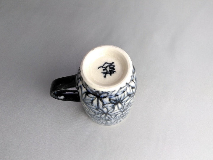 Blue cylindrical Tea Cup with Flowers and handles - Crafted By Kikaku Pottery