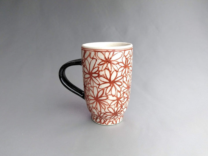 Red cylindrical Tea Cup with Flower handle - Crafted By Kikaku Pottery