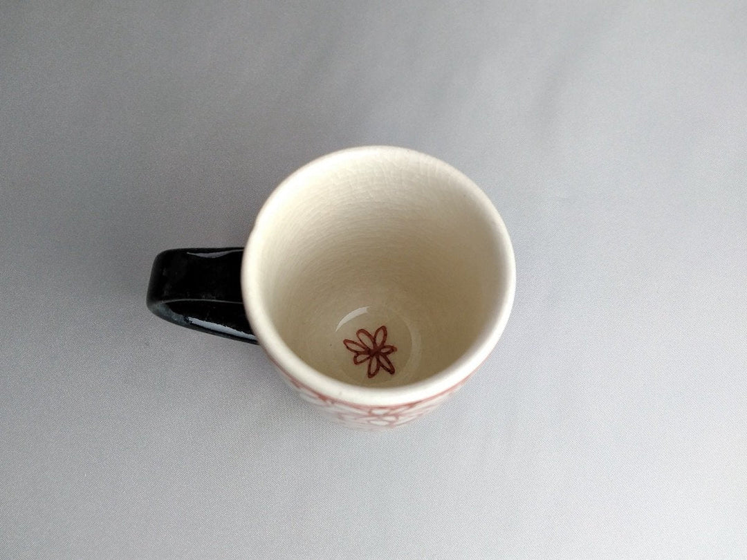 Red cylindrical Tea Cup with Flower handle - Crafted By Kikaku Pottery