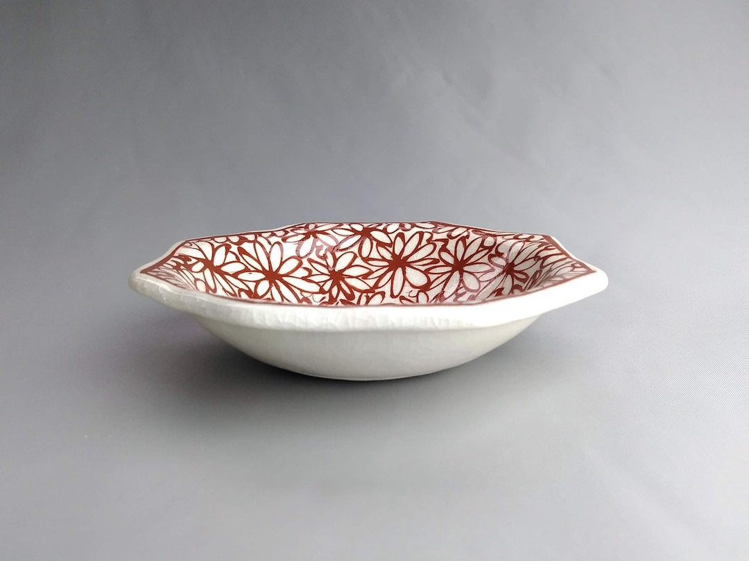 Flower-filled Octagonal Small Plate Red - Crafted By Kikaku Pottery