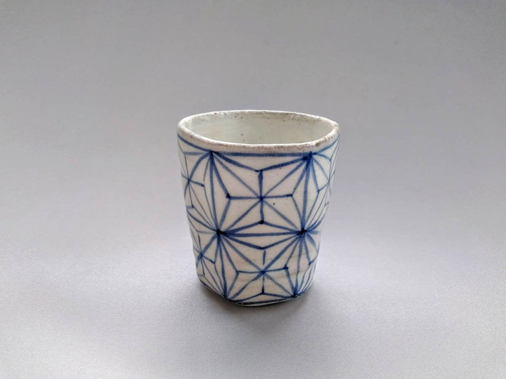 White Slip Hemp Leaf Hexagonal Tea Cup Blue - Crafted By Shigehisa Miura