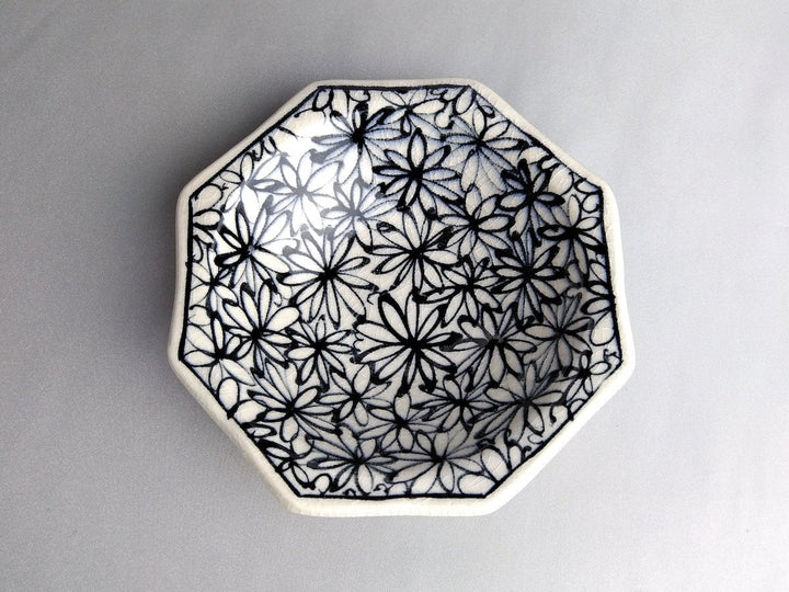 Blue Flower-filled Octagonal Small Plate - Crafted By Kikaku Pottery