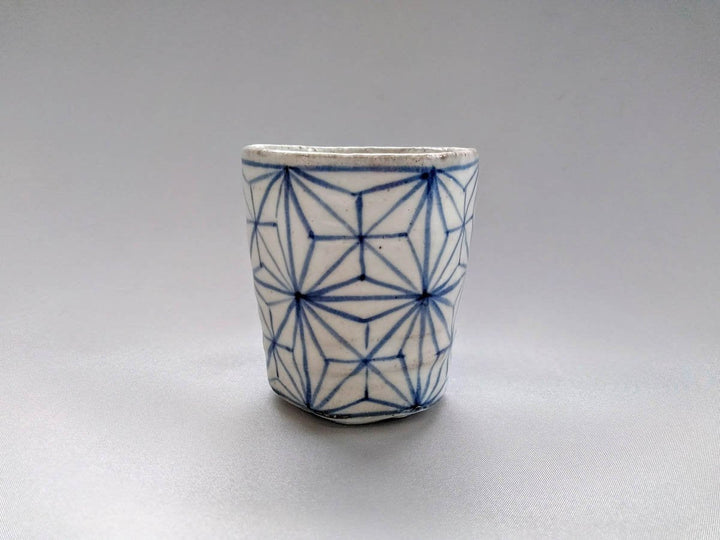 White Slip Hemp Leaf Hexagonal Tea Cup Blue - Crafted By Shigehisa Miura