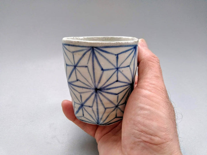 White Slip Hemp Leaf Hexagonal Tea Cup Blue - Crafted By Shigehisa Miura